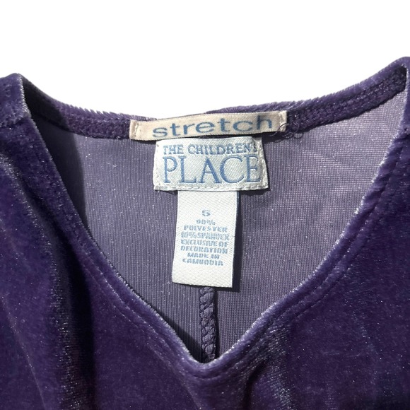 Vintage Girls Dress 5 Childrens Place Purple Velvet Long Sleeve Rose Applique - Picture 4 of 5